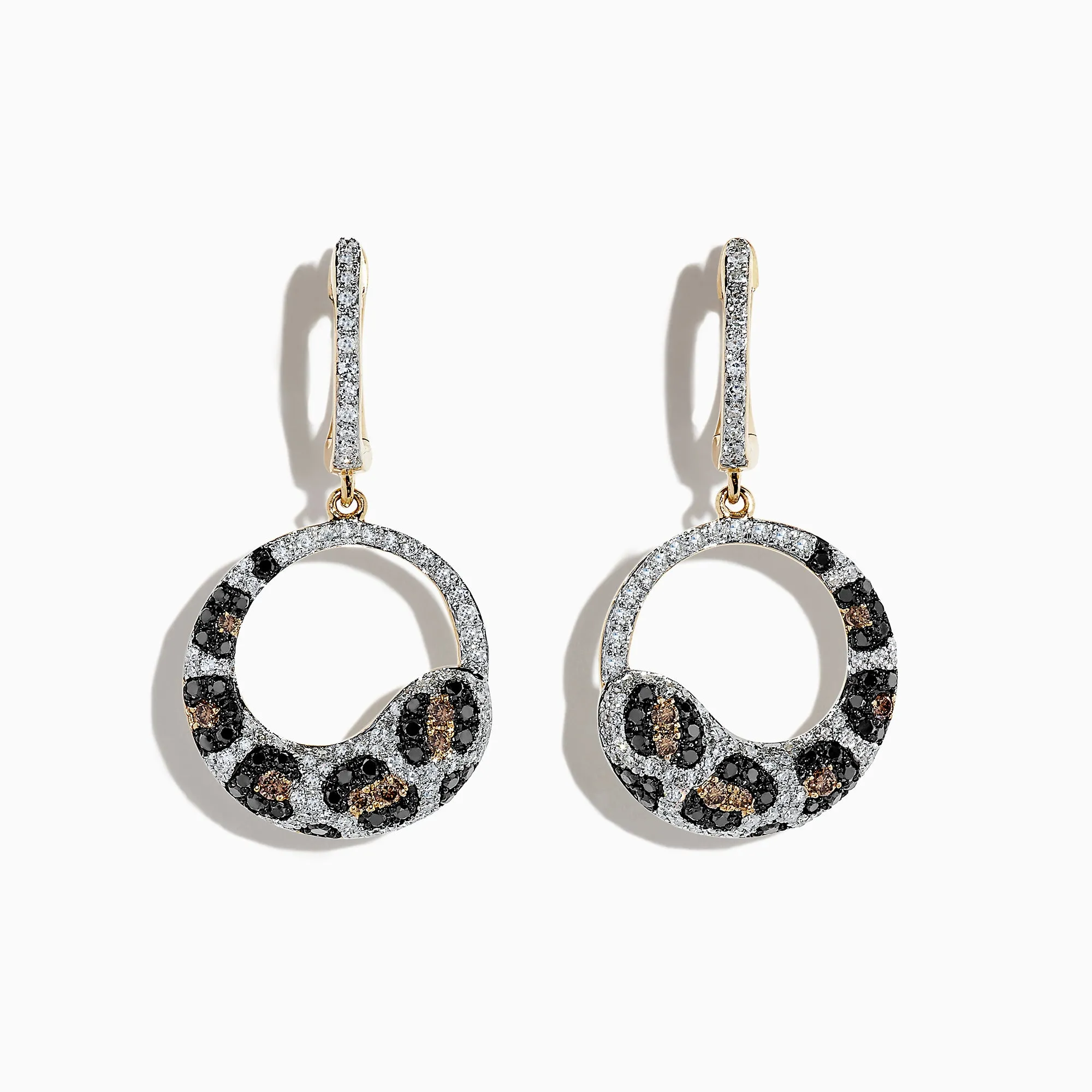 14K Yellow Gold Diamond Leopard Spot Earrings, 1.24 TCW