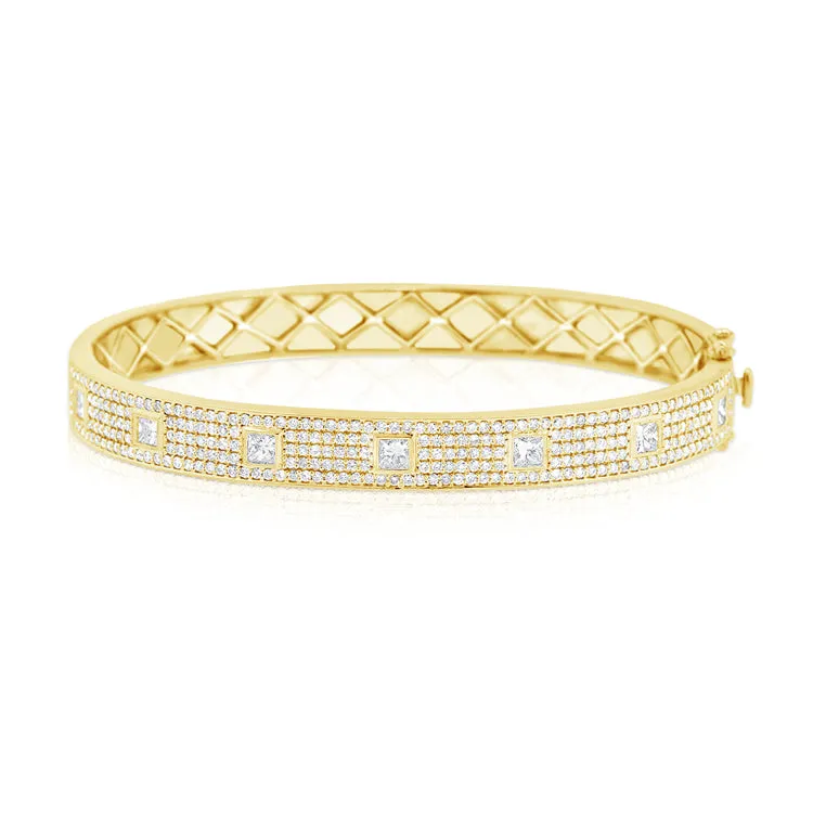 14K Yellow Gold Diamond Pave Hinged Bangle