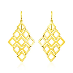 14k Yellow Gold Earrings with Polished Open Diamond Motifs