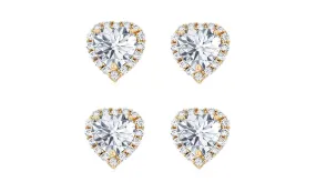 14k Yellow Gold Plated 1/2Ct Heart White Sapphire Set of Two Halo Stud Earrings