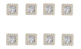 14k Yellow Gold Plated 1/2Ct Square Cut White Sapphire Set of Four Halo Stud Earrings