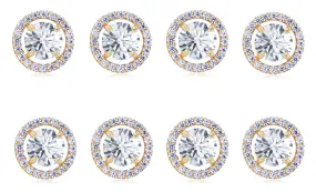 14k Yellow Gold Plated 1Ct Round White Sapphire Set Of Four Halo Stud Earrings