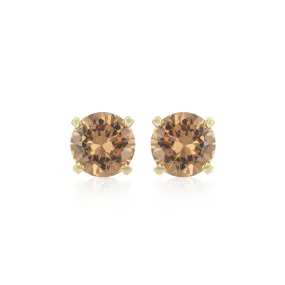 14k Yellow Gold Plated 2 Carat Round Created Champagne Sapphire Stud Earrings