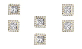 14k Yellow Gold Plated 2Ct Square Cut White Sapphire Set of Three Halo Stud Earrings