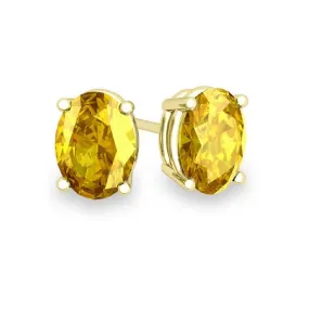 14k Yellow Gold Plated 4 Carat Round Created Yellow Sapphire Stud Earrings