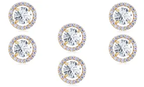 14k Yellow Gold Plated 6mm 2Ct Round White Sapphire Set Of Three Halo Stud Earrings