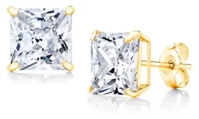 14k Yellow Gold Plated Created White Sapphire CZ 3 Carat Square Stud Earrings