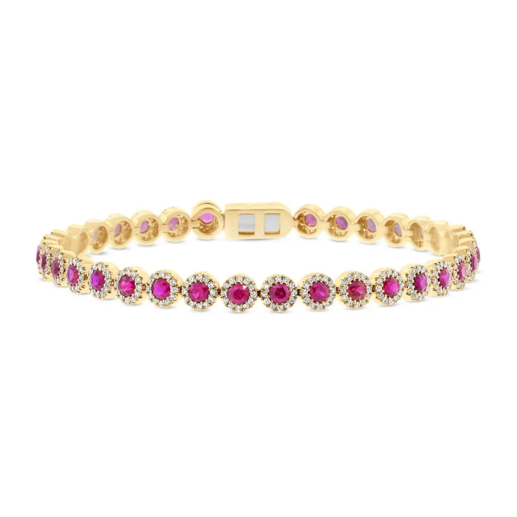 14K Yellow Gold Ruby and Diamond Tennis Bracelet