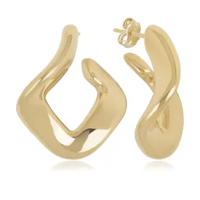 14K Yellow Square Twisted Hoop Earrings