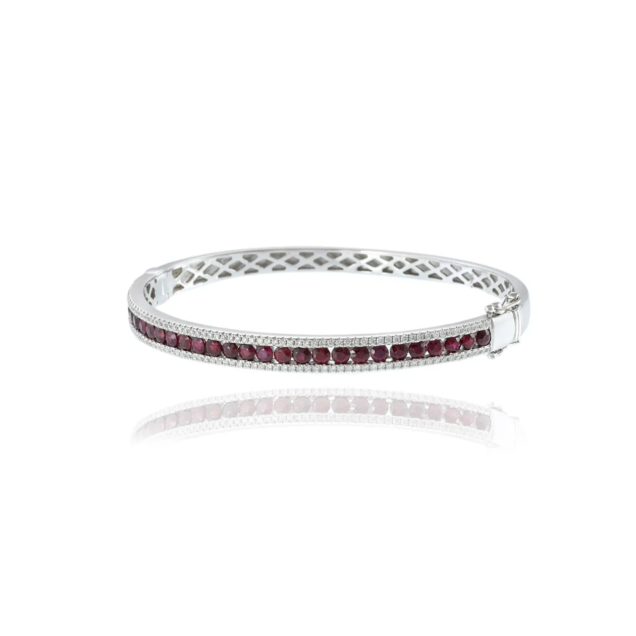 14KT White Gold Ruby And Diamond Bangle Bracelet