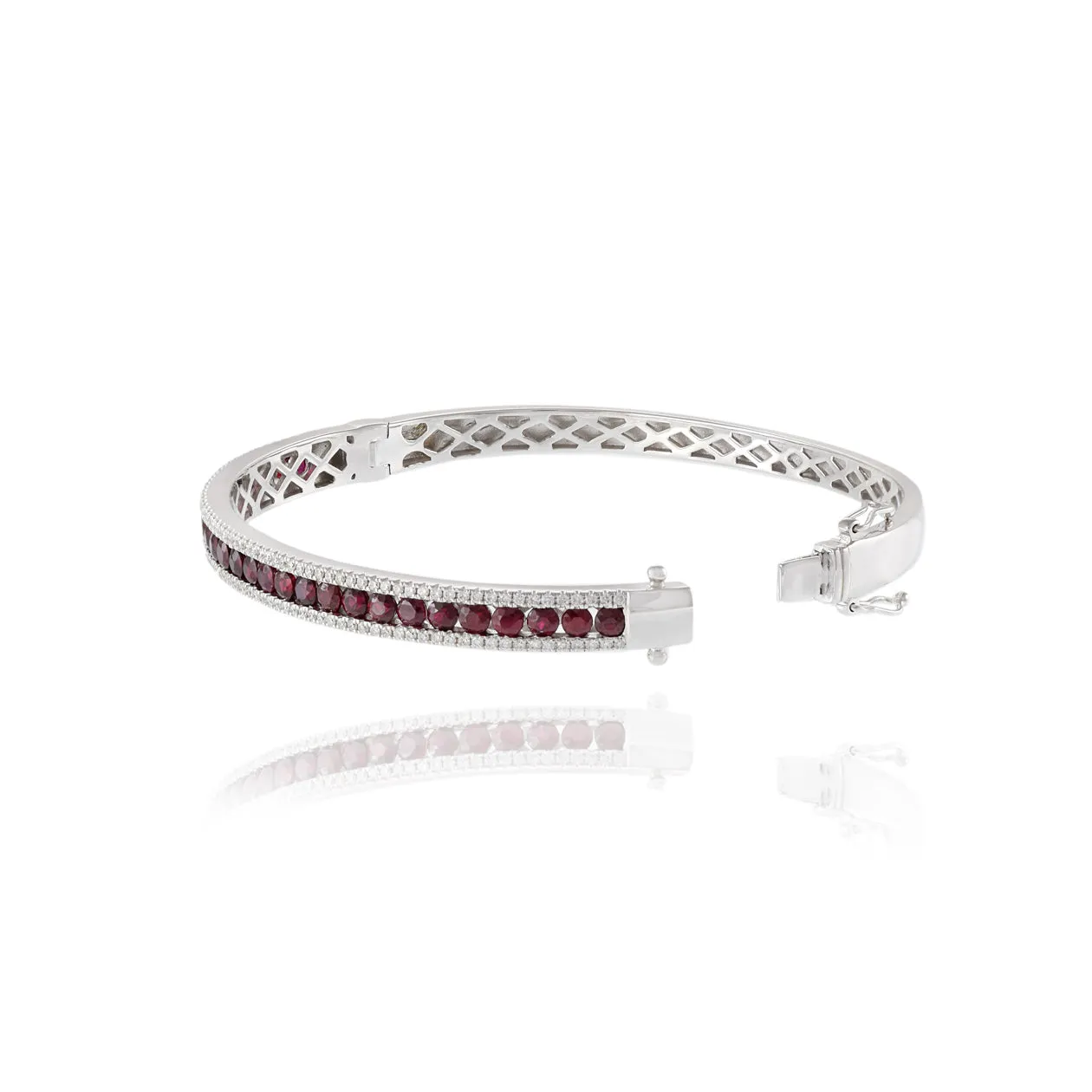 14KT White Gold Ruby And Diamond Bangle Bracelet