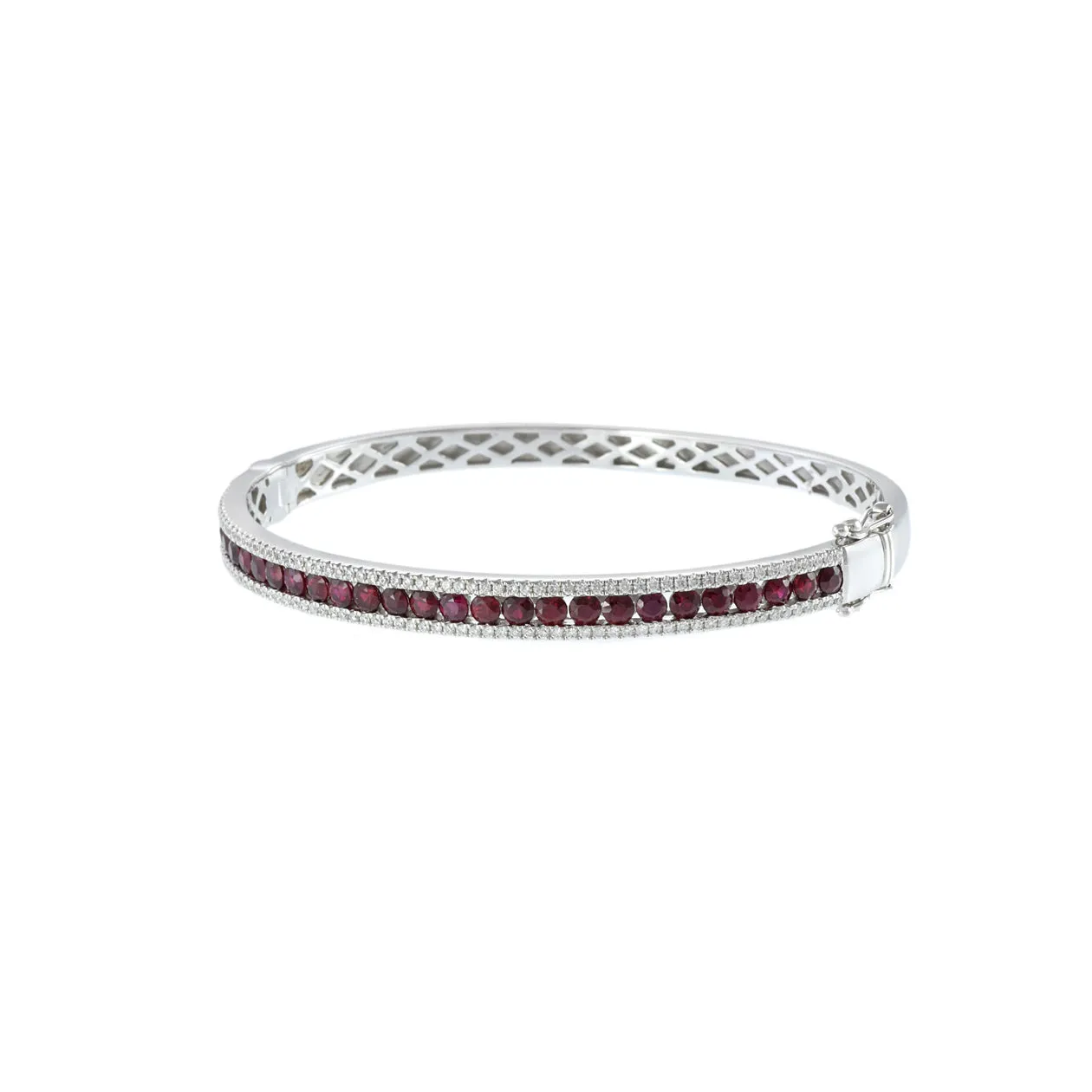 14KT White Gold Ruby And Diamond Bangle Bracelet