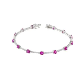 14KT White Gold Ruby And Diamond Section Bracelet