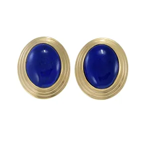 14KT Yellow Gold Estate Bezel Set Large Lapis Lazuli Earrings