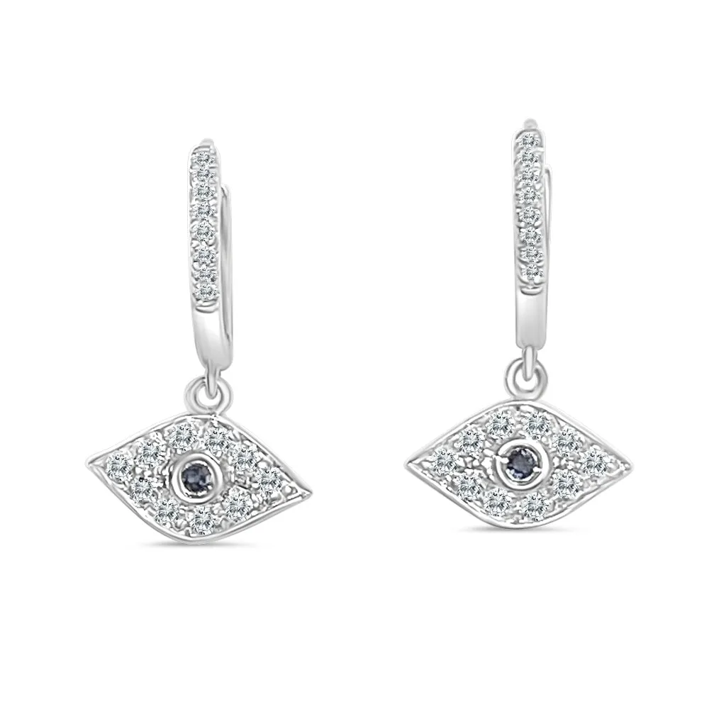 14KW 36DIA(S/C) 0.12CT, 2SA0.08CT EVILEYE DANGLE EARRINGS (121EB3537ASDD)