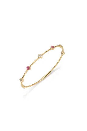 14KY Beaded Flexible Diamond and Ruby Bracelet