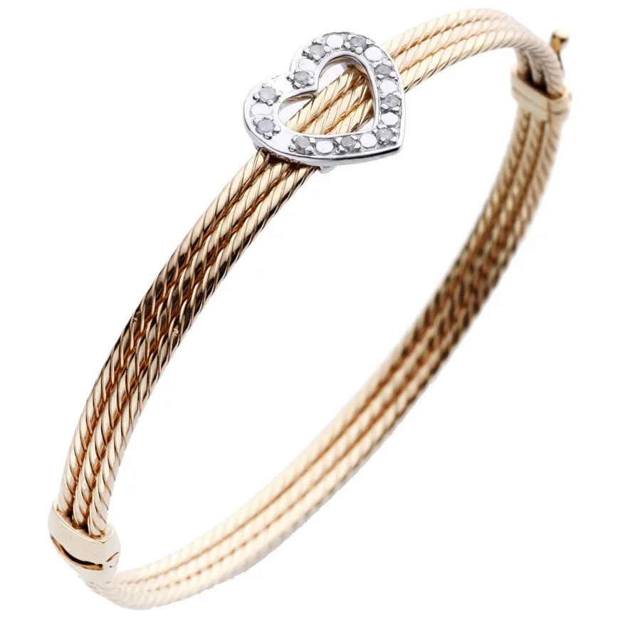 1/5 cttw Diamond Bangle Bracelet Yellow Gold Plated Over Sterling Silver Cable