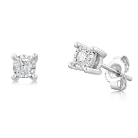 1/6 Carat Diamond Solitaire Earrings in Sterling Silver