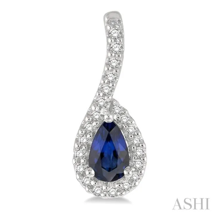 1/6 ctw Hanging Arm 5X3MM Pear Cut Sapphire and Round Cut Diamond Precious Earring in 10K White Gold