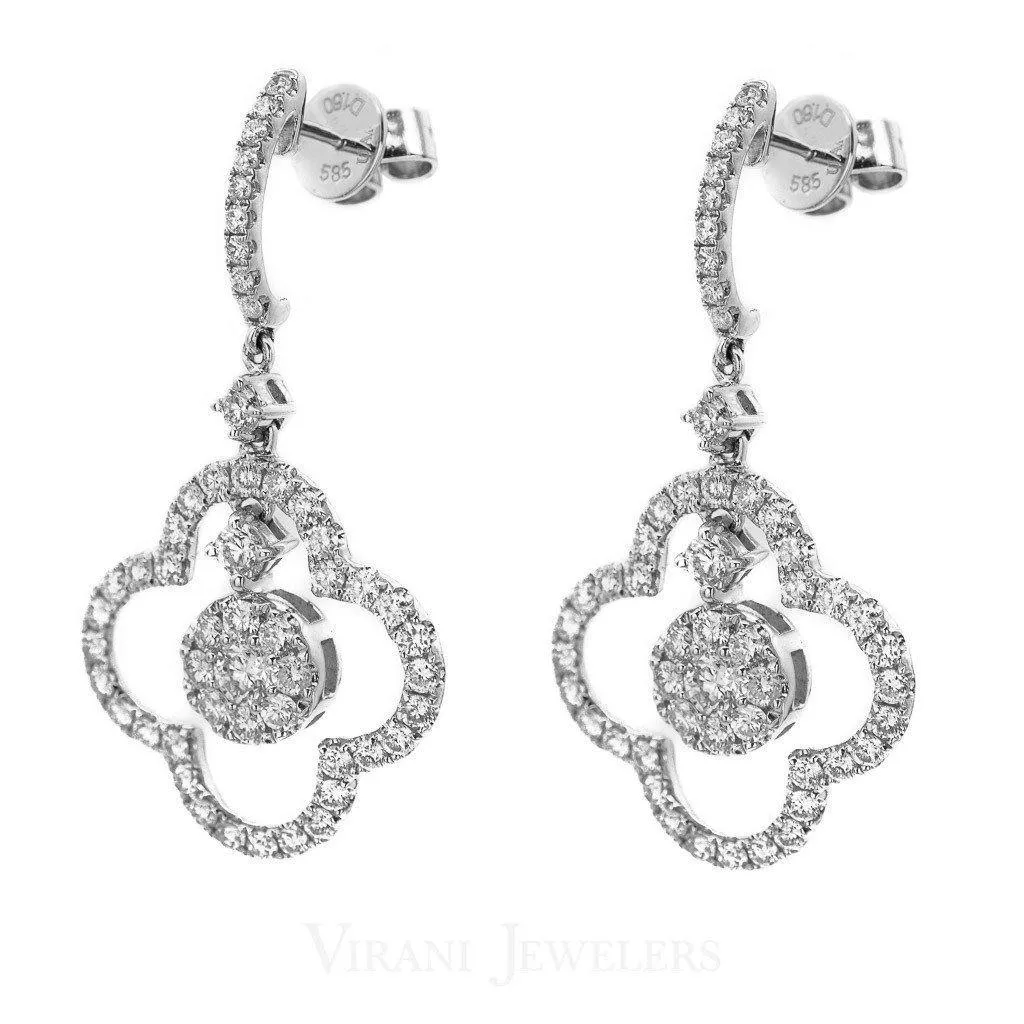 1.6CT Diamond Drop Quatrefoil Earrings Set In 14K White Gold