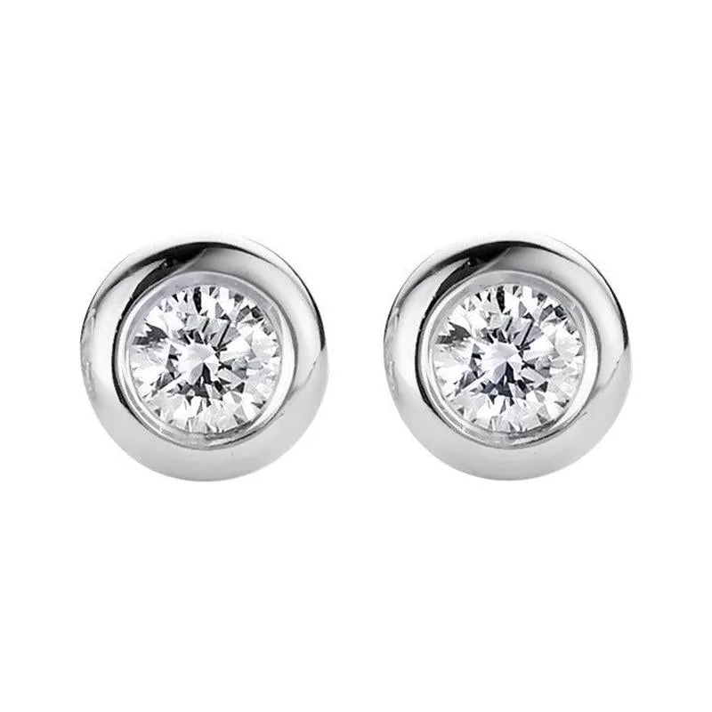 18ct White Gold 0.10ct Diamond Bezel Set Solitaire Stud Earrings