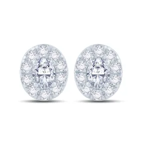 18ct White Gold 0.50ct Oval Cut Diamond Halo Stud Earrings