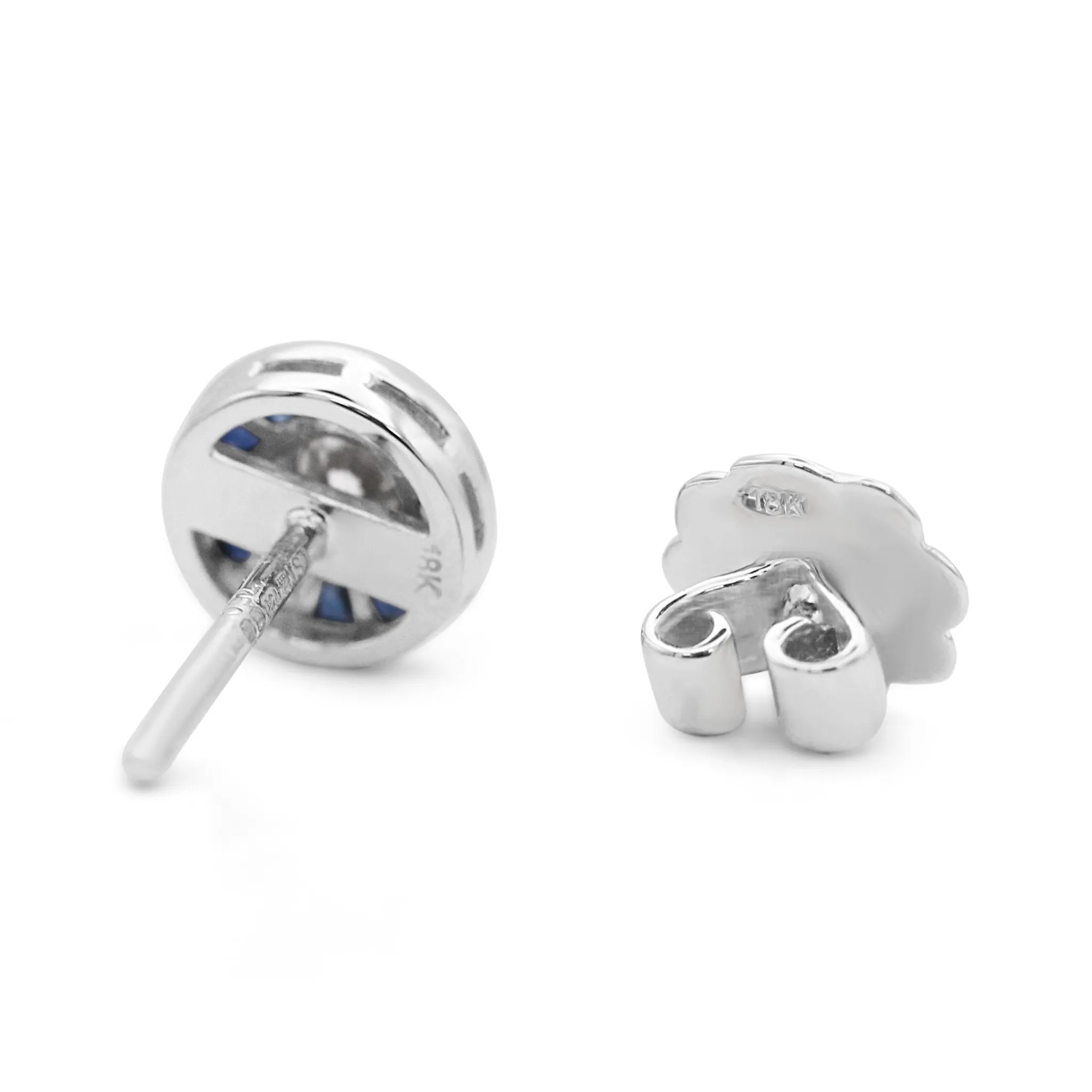 18ct White Gold Diamond & Sapphire Cluster Stud Earrings