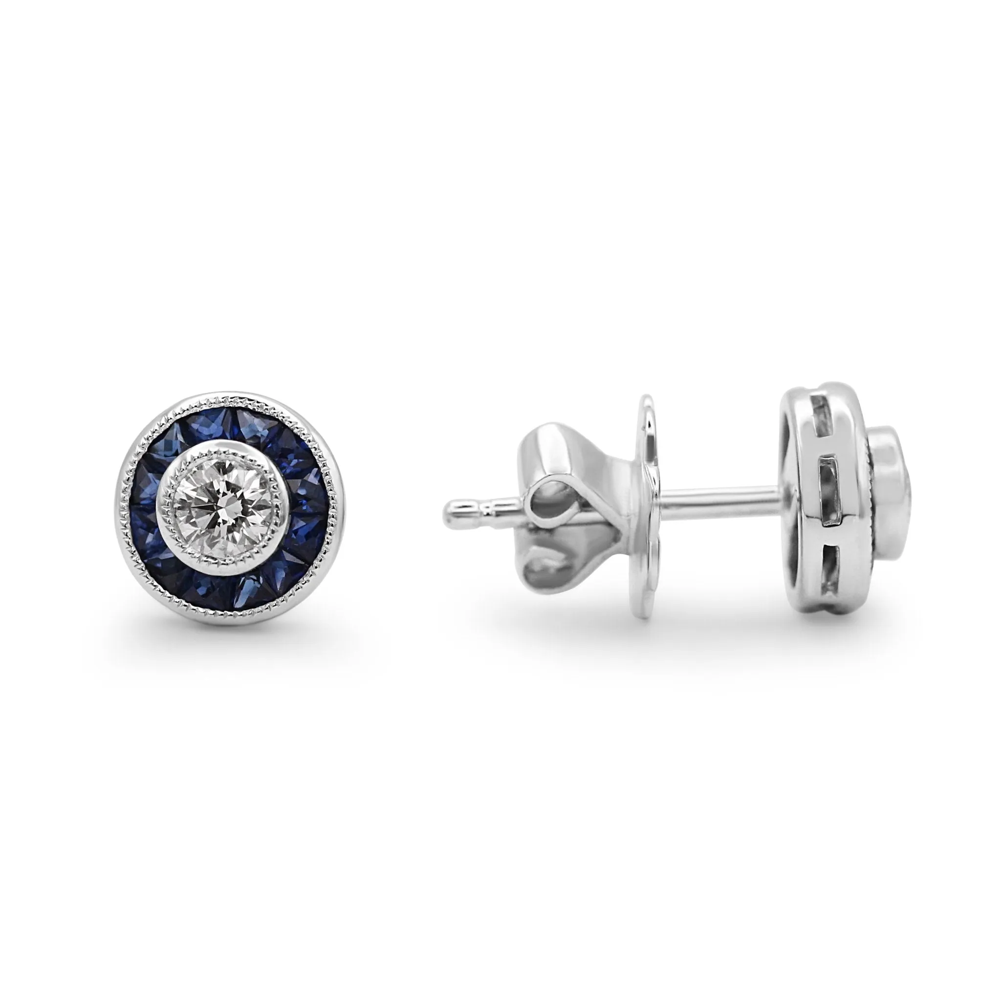 18ct White Gold Diamond & Sapphire Cluster Stud Earrings