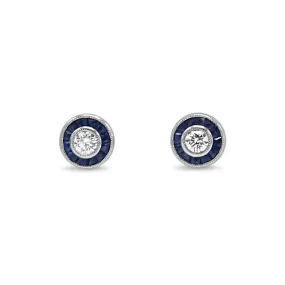 18ct White Gold Diamond & Sapphire Cluster Stud Earrings