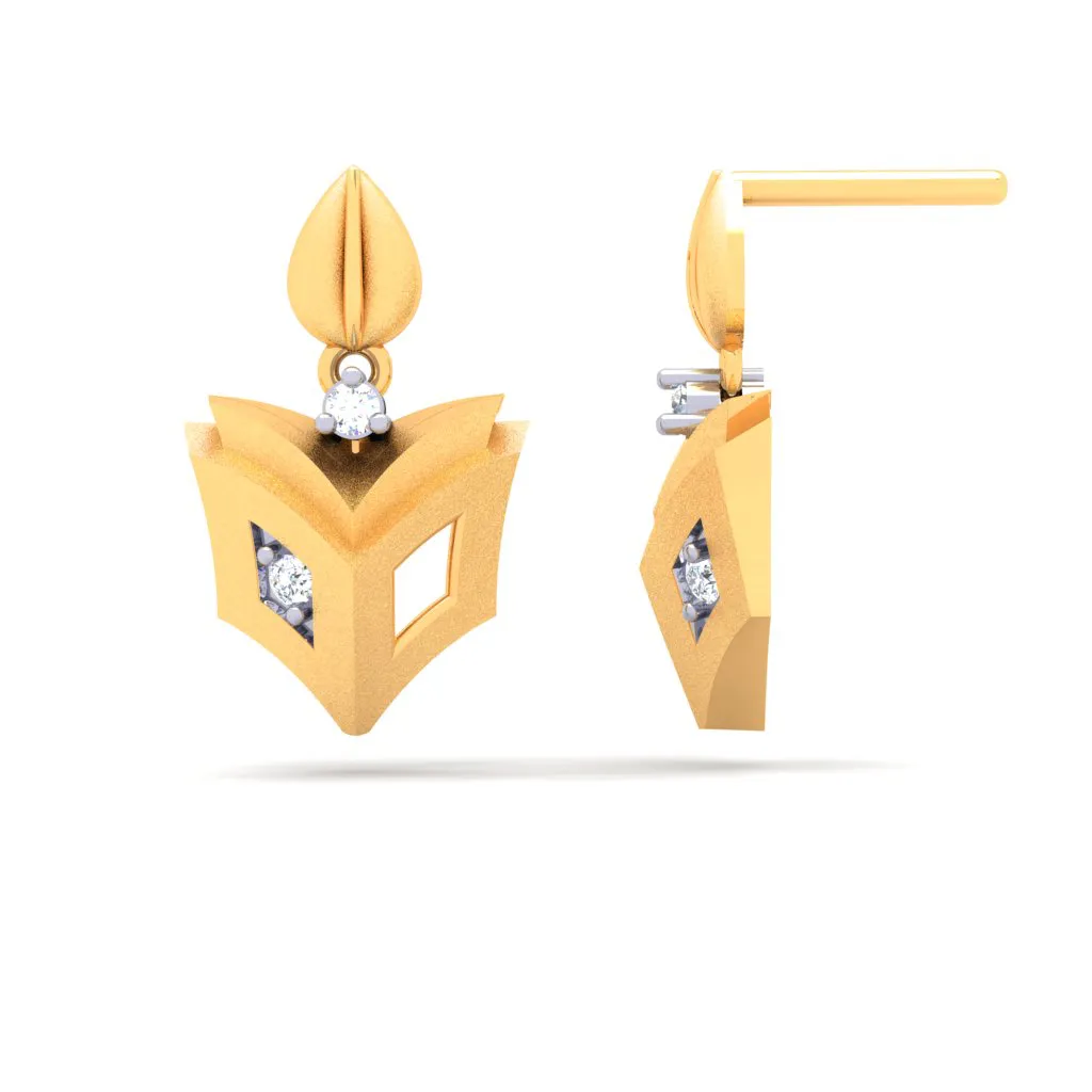 18k Book-shaped Gold & Diamond Drop Earrings From Diamond Collection