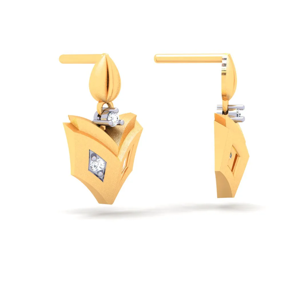 18k Book-shaped Gold & Diamond Drop Earrings From Diamond Collection