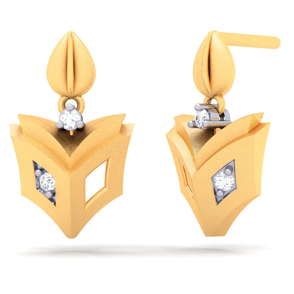 18k Book-shaped Gold & Diamond Drop Earrings From Diamond Collection