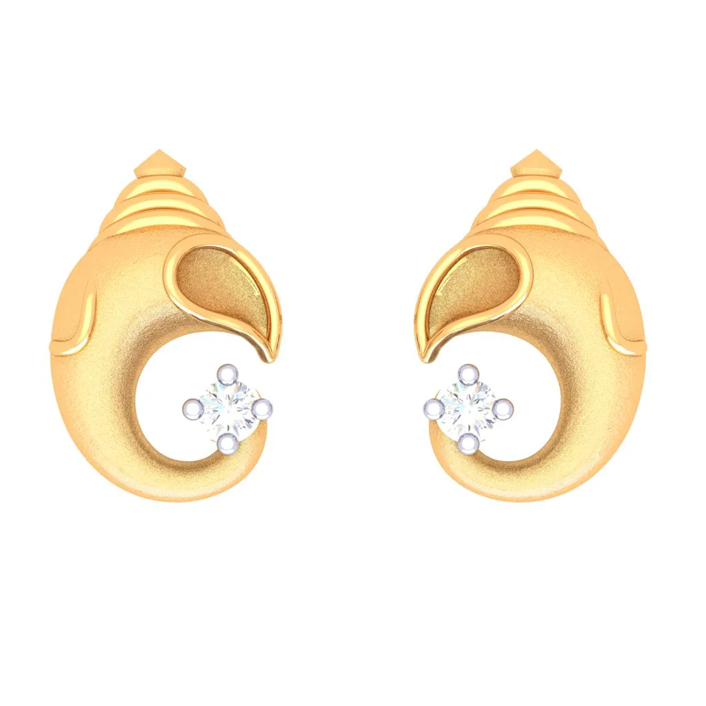 18k Divine Ganesha Gold And  Diamond Stud Earring From Diamond Collection