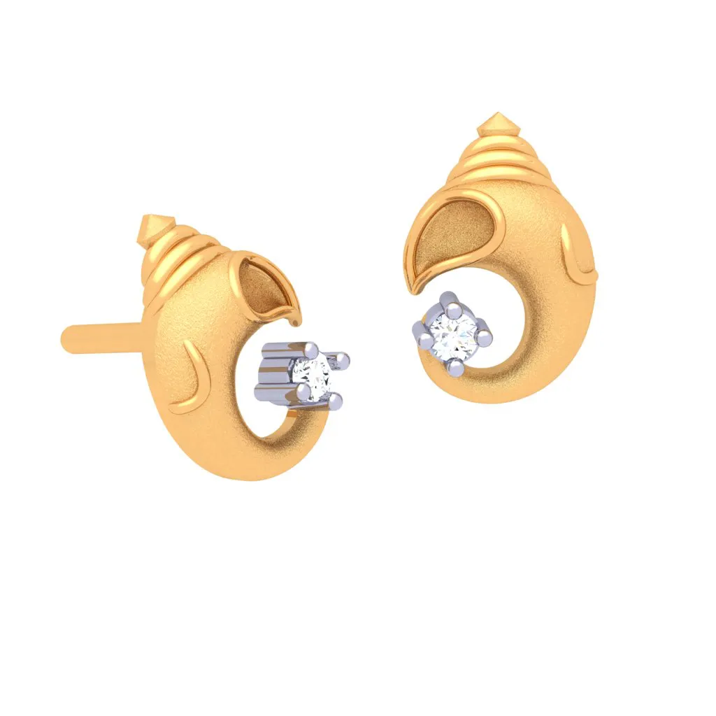 18k Divine Ganesha Gold And  Diamond Stud Earring From Diamond Collection