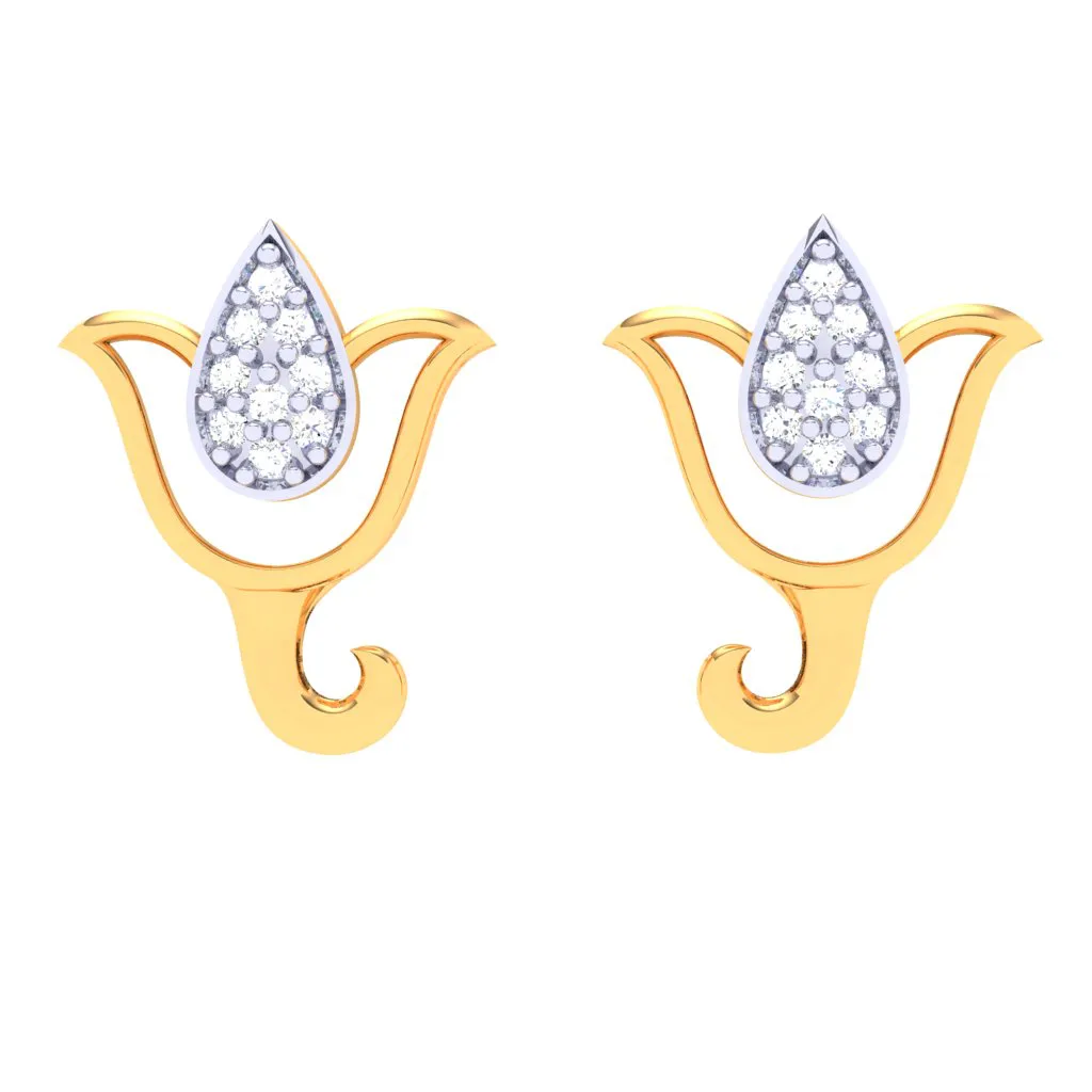 18k Flower Shaped Diamond Stud Earring From Diamond Collection