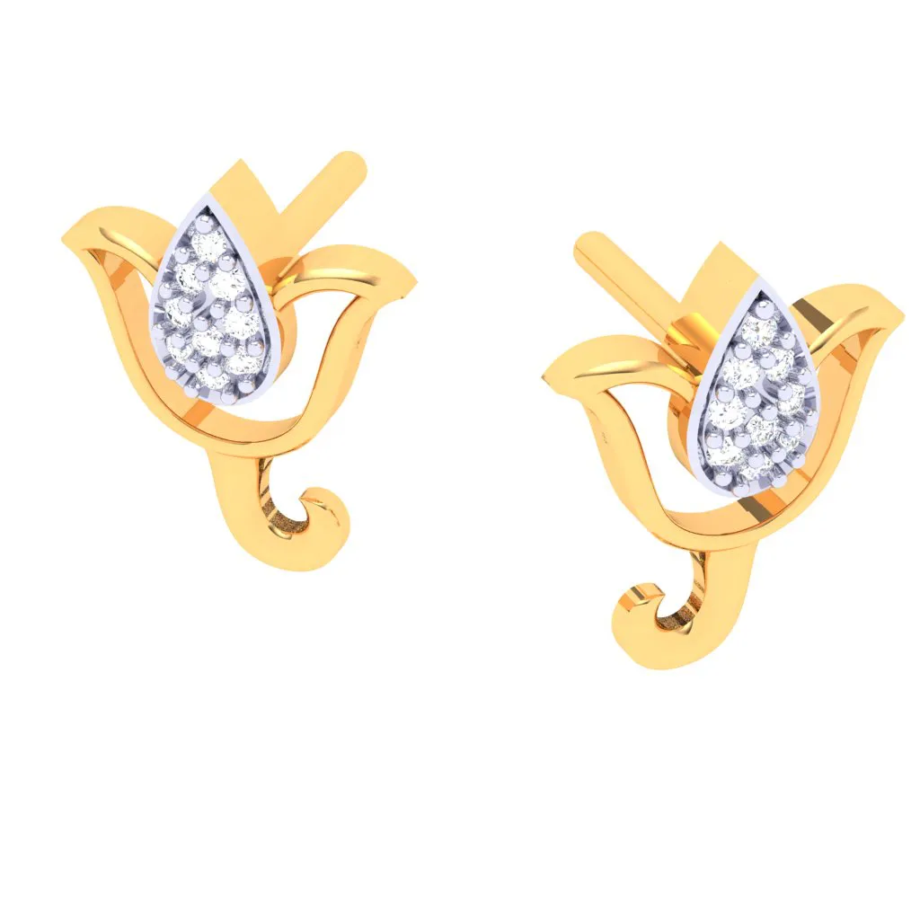 18k Flower Shaped Diamond Stud Earring From Diamond Collection