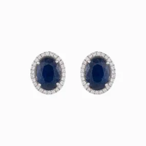 18K Gold, Blue Sapphire & Diamond Halo Earrings - PGDE0239