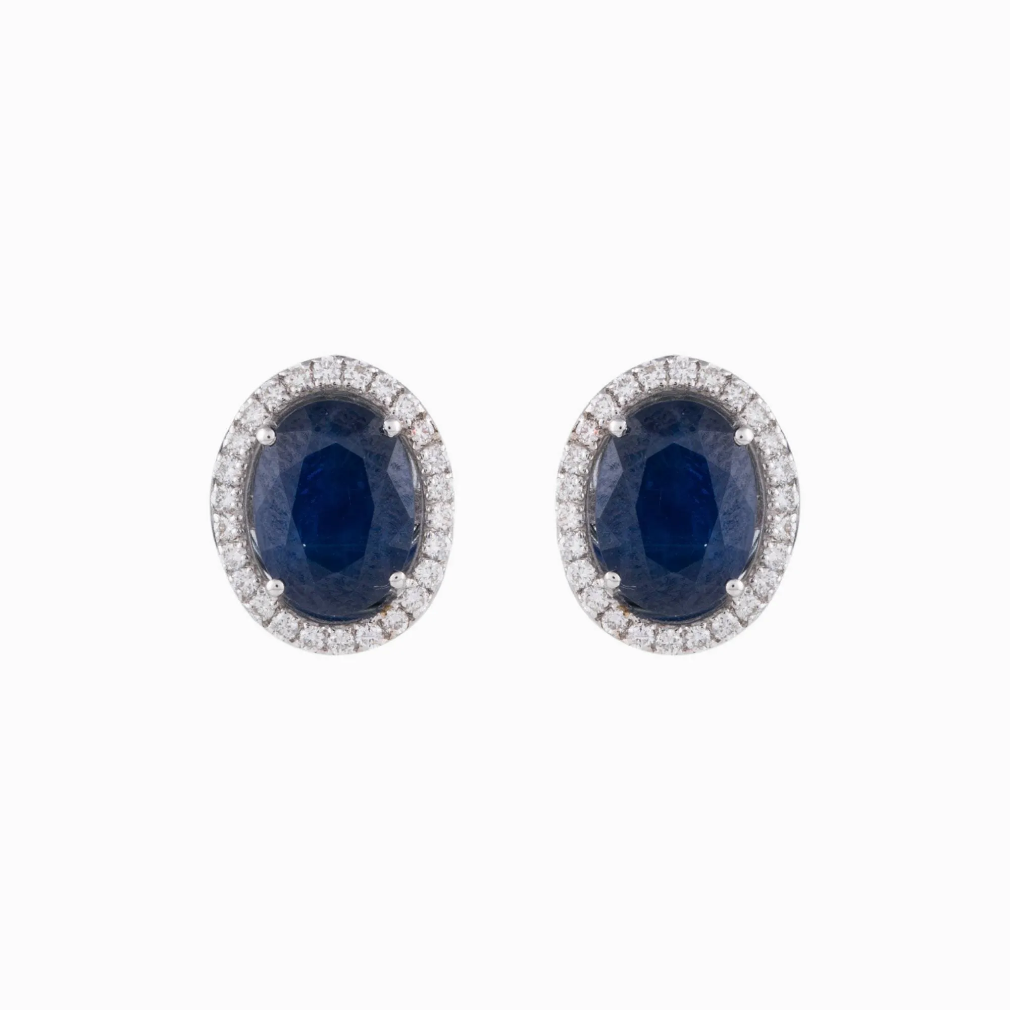 18K Gold, Blue Sapphire & Diamond Halo Earrings - PGDE0239