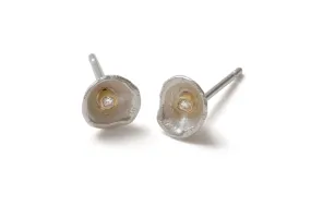 18k Gold XXS Silver Acorn Cup Diamond Stud Earrings