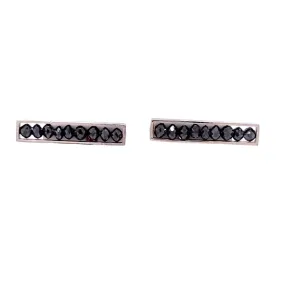 18k White Gold Black Diamond Medium Bar Studs