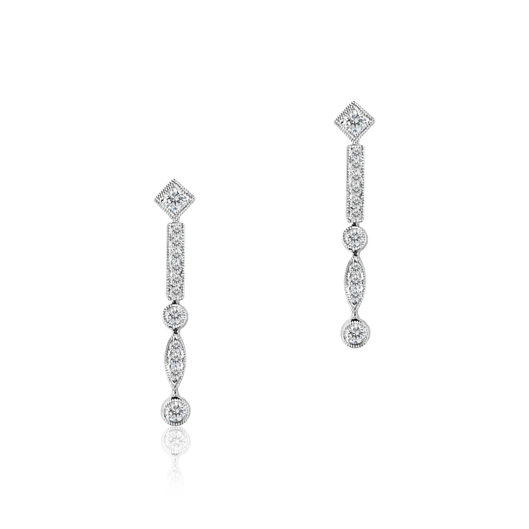 18K white gold drop diamond earrings