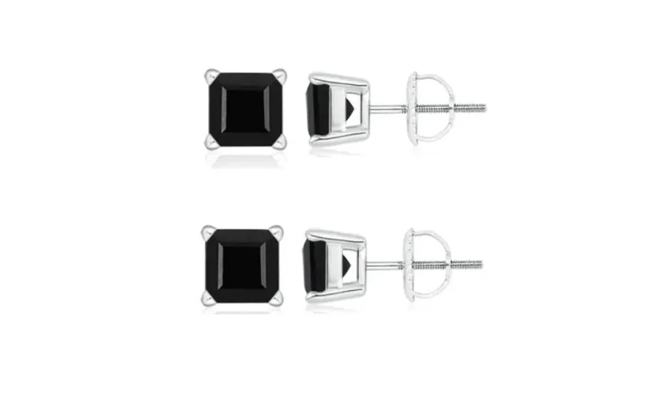 18k White Gold Plated Created Black Sapphire 1/2Ct Square Cut Pack of Two Stud Earrings