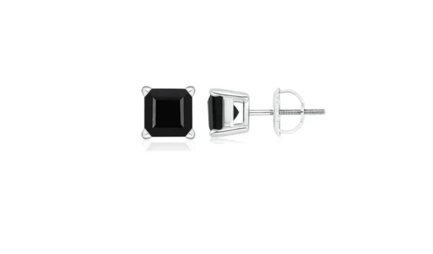 18k White Gold Plated Created Black Sapphire 1/2Ct Square Cut Stud Earrings