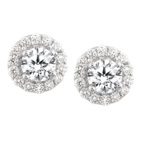 18K White Gold Solitaire Diamond Studs with Halo surround 2D-0.40cts