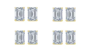 18k Yellow Gold 6mm 1Ct Emerald Cut White Sapphire Set Of Four Stud Earrings Plated