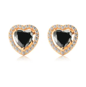 18k Yellow Gold Plated 1/2 Ct Created Halo Heart Black Sapphire Stud Earrings