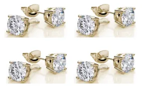 18k Yellow Gold Plated Created White Sapphire 1/2 Carat Round Pack of Four Stud Earrings