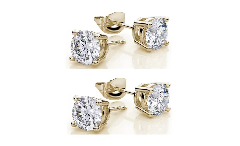 18k Yellow Gold Plated Created White Sapphire 1/2 Carat Round Pack of Two Stud Earrings