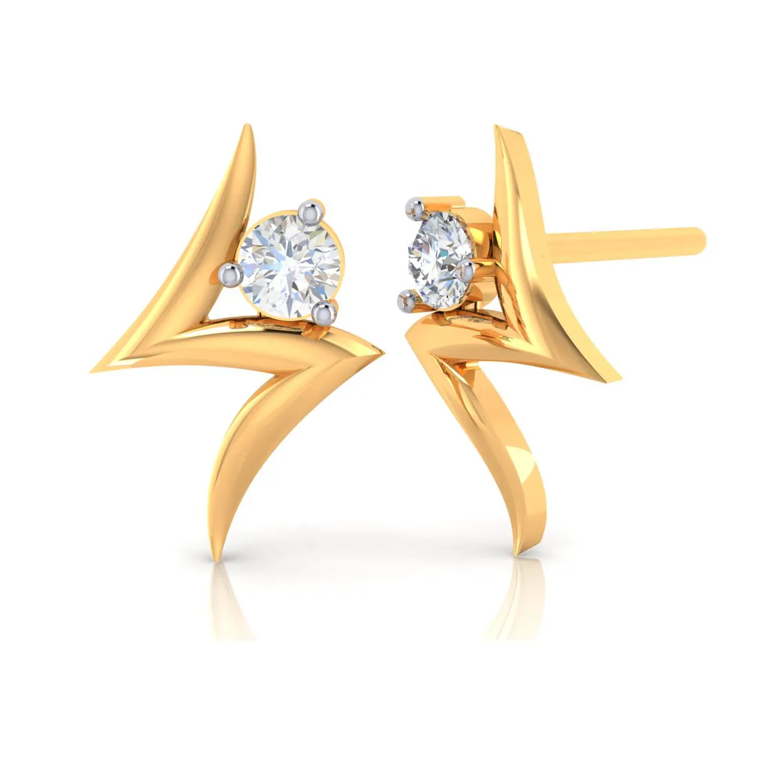 18k Z-shape Gold Earrings With Diamonds