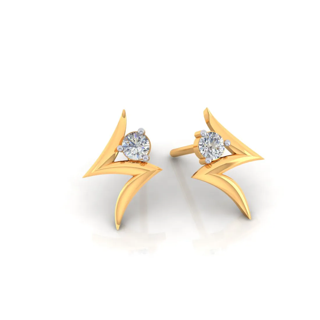 18k Z-shape Gold Earrings With Diamonds